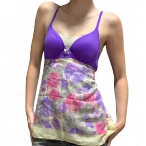 Custom Upcycled Victoria’s Secret Purple Floral Y2K Fairy Tank XS